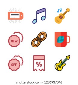 string icon set. vector set about price tag, electric guitar, rope and music icons set.