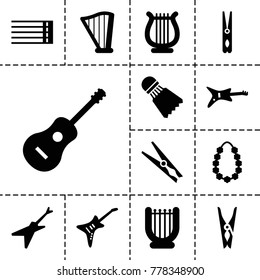 String icons. set of 13 editable filled string icons such as cloth pin, guitar, harp, guitar strings, garland