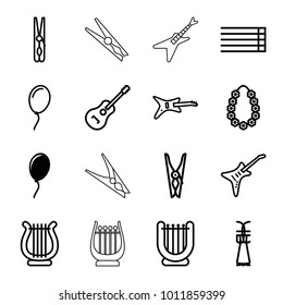 String Icons. Set Of 16 Editable Outline String Icons Such As Balloon, Cloth Pin, Guitar, Harp, Guitar Strings, Garland