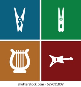 String icons set. set of 4 string filled icons such as cloth pin, harp