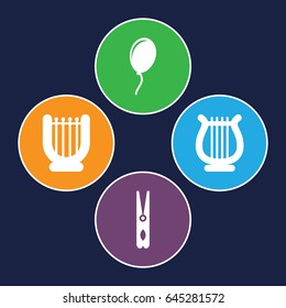 String icons set. set of 4 string filled icons such as cloth pin, harp