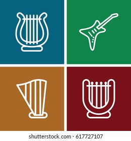String icons set. set of 4 string outline icons such as harp