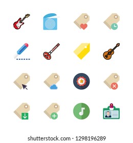 string icons set with music, dental floss and price tag vector set