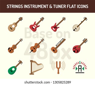 String instrument icon set. Flat icons  base on 48 pixel with pixel perfect. vector illustration