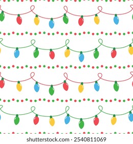 String Lights Christmas seamless pattern design for background, wallpaper, textile design, fabric, card, wrapping paper, notebook, diary cover, blanket, blanket for kids, decorative, and etc.