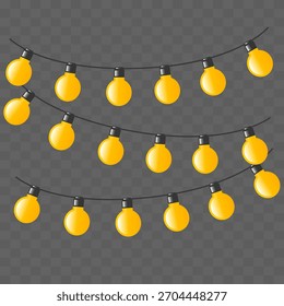 String Lights. Christmas Lights. Vector clipart isolated on a transparent background.