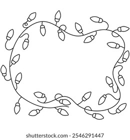 String lights or fairy lights for christmas decorations leave space line outline doodle hand drawn cartoon. Human-made. Not generated by AI.