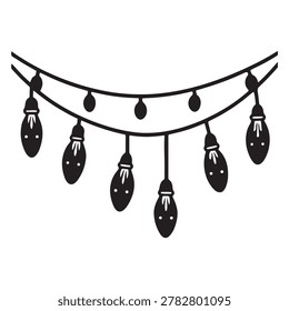 String lights hanging on a curved line with bulbs and wires decorative outdoor lighting festive ambiance creator