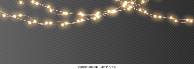String lights illuminated on a transparent background, creating a warm and festive ambiance, ideal for celebrations, holidays, or decorative themes in various settings and events.