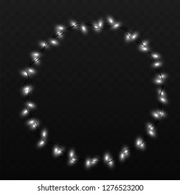 String lights isolated decoration on transparent background with realistic design. Romantic wedding garland. Glowing lights for Xmas Holiday cards, banners, posters, web design Vector illustration