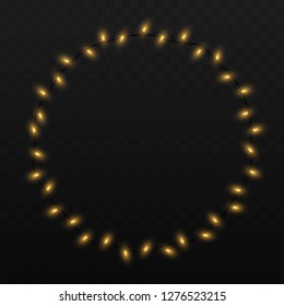 String lights isolated decoration on transparent background with realistic design. Romantic wedding garland. Glowing lights for Xmas Holiday cards, banners, posters, web design Vector illustration