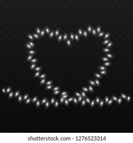 String lights isolated decoration on transparent background with realistic design. Romantic wedding garland. Glowing lights for Xmas Holiday cards, banners, posters, web design Vector illustration