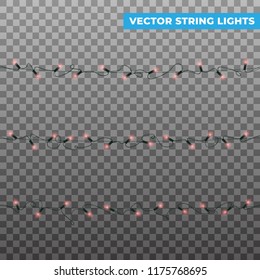 String lights. Isolated realistic vector Christmas garlands. Glowing red light effects for winter New Year and Christmas holidays