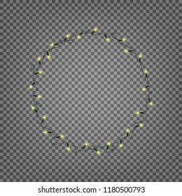 String lights. Isolated wreath of realistic Christmas lights garland