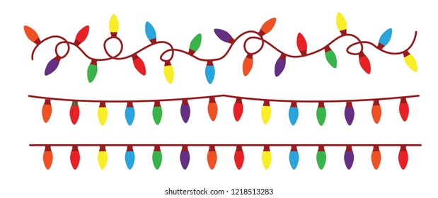 String lights. Party lights. Light effects. Glowing light bulbs   lights. Fun celebration for xmas, festive, happy new year, birthday,  bday. Vector red yellow green purple violet Orange gold. Garland