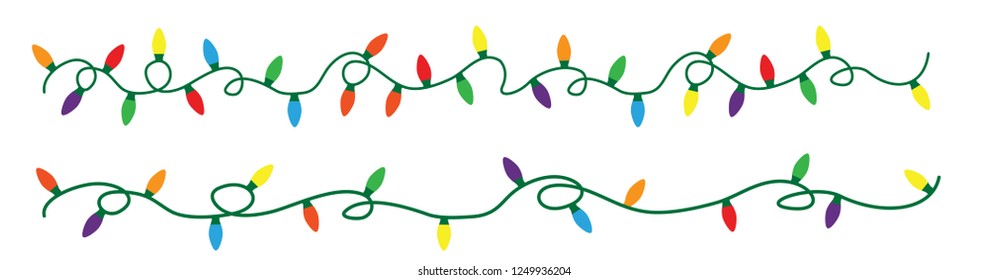 String lights. Party lights. Light effects. Glowing light bulbs   lights. Fun celebration for xmas, festive, happy new year, birthday,  bday. Vector red yellow green purple violet Orange gold.