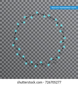 String lights. Realistic Christmas lights design elements with transparency. Glowing lights for winter holidays. Shiny garlands for Xmas and New Year