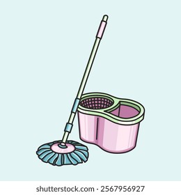 String Mop with Pink Bucket