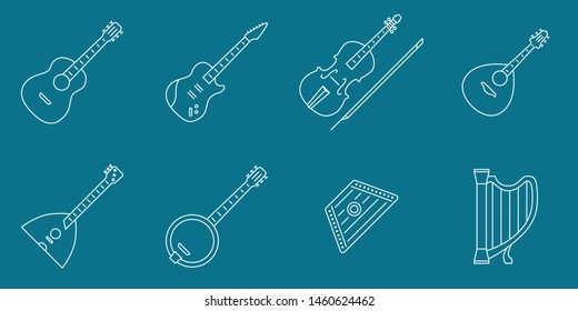 String Music instruments Icons set - Vector outline symbols for the site or interface
