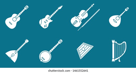 String Music instruments Icons set - Vector solid silhouettes for the site or interface