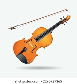 String musical instrument. Violin with a bow on a white background. Vector illustration