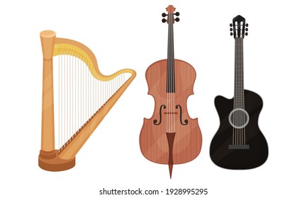 String Musical Instrument with Violin and Guitar Vector Set