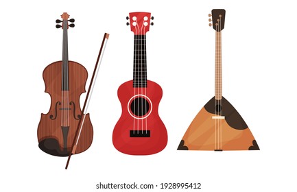 String Musical Instrument with Violin and Guitar Vector Set