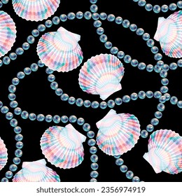 String of pearls and shells vector pattern