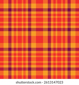 String plaid vector textile, pixel seamless check pattern. Christmas ornament background tartan fabric texture in orange and red colors palette.