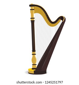 String plucked musical instrument harp. Isolated on white background. clipart.