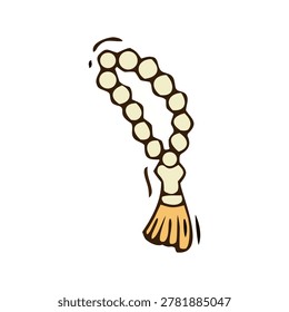 A string of prayer beads, also known as tasbih or misbaha, with a decorative tassel, commonly used by Muslims for prayer and remembrance