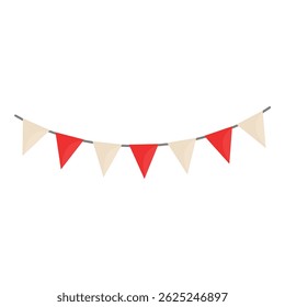 String of red and beige triangle flags is hanging for celebration