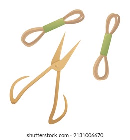 Ilustración de tijeras y cadenas. El concepto de jardinería. Ilustración vectorial para afiches, banner, portada, menú, publicidad.