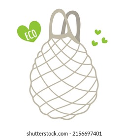 String shopping bag. Textile reusable net bag for products. Ecological concept no plastic, zero waste lifestyle. Vector illustration.