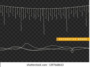 String silver beads realistic isolated. Decorative design element white bead.