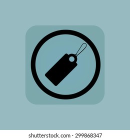 String tag in circle, in square, on pale blue background