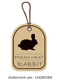 String tag, meat label. Label with illustration of rabbit. Price list for rabbit meat. Meat tag with rabbit image