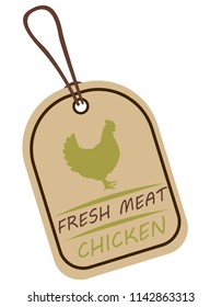 String tag, meat label. Label with illustration of chicken. Price list for chicken meat. Meat tag with chicken image