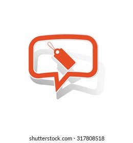 String tag message sticker, orange chat bubble with image inside, on white background
