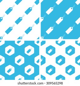 String tag patterns set, simple and hexagon, blue and white