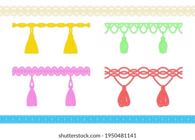 String with tassel, fringe or brush embellishment set