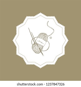 
A string of thread for knitting. Threads, buttons and knitting needles. Creative supplies. Items for hobby.