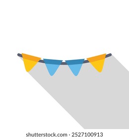 String de bandeiras de triângulo penduradas no ícone de corda em estilo plano com sombra longa no plano de fundo transparente