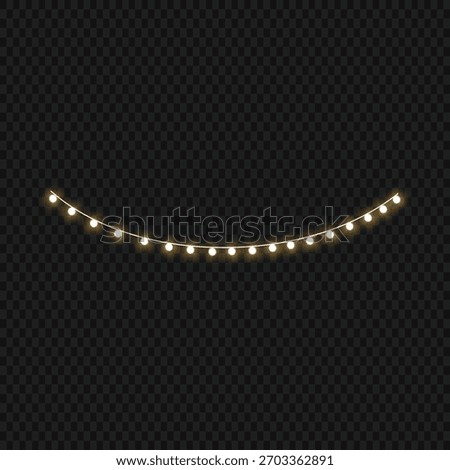 A string of warm white fairy lights glowing softly on a dark transparent background