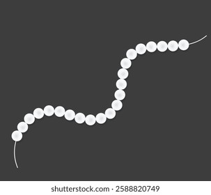 String of white pearl beads on a black velvet background. Mother-of-pearl necklace isolated vector illustration.