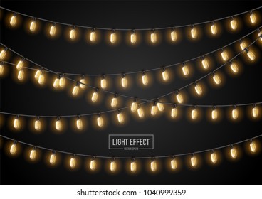 String wired christmas glowing lights in celebration and carnival concept.Vector eps10.