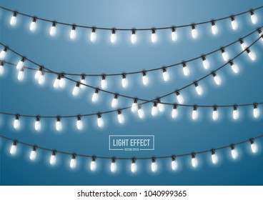 String wired christmas glowing lights in celebration and carnival concept.Vector eps10.