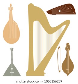 Stringed dreamed musical instruments classical orchestra art sound tool and acoustic symphony fiddle wooden equipment vector illustration