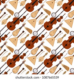 Stringed dreamed musical instruments classical orchestra art sound tool acoustic symphony seamless pattern background wooden equipment vector illustration