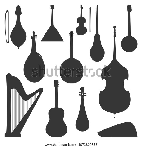 Stringed Dreamed Musical Instruments Silhouette Classical Stock Vector ...